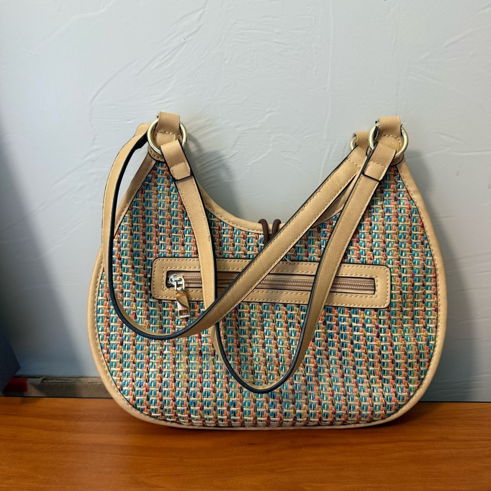 Simply Noelle Woven Rattan Straw Colorful Multi Shoulder Crossbody Bag Purse - Picture 6 of 11